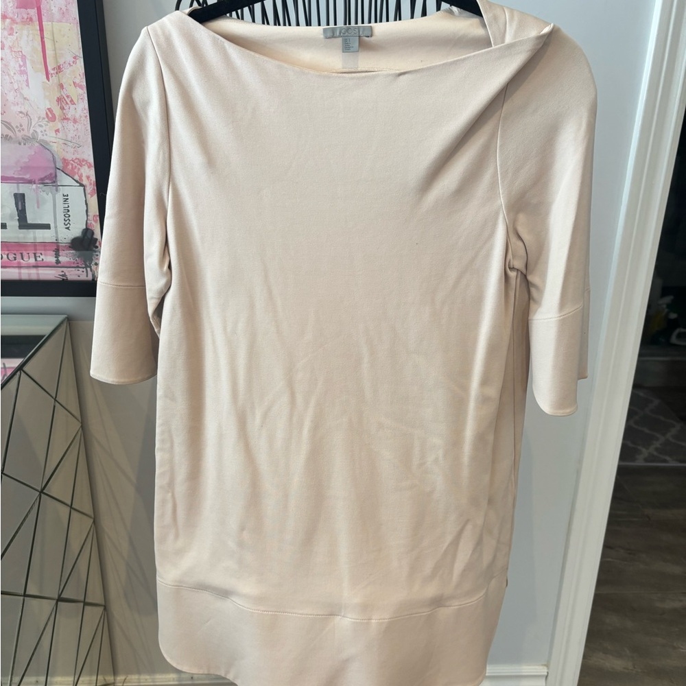 COS Light Beige Boatneck Elbow-Sleeve Tunic